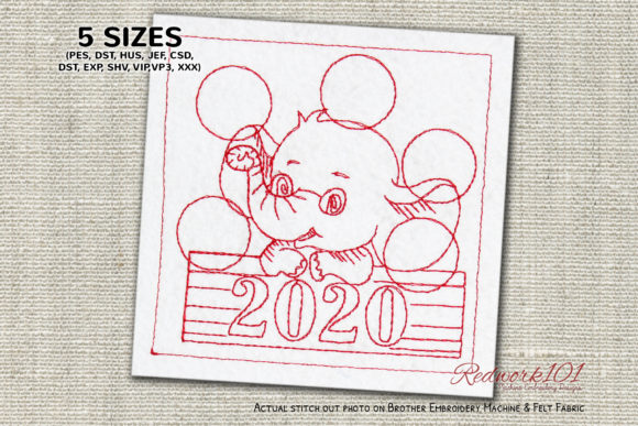 Cute Baby Elephant New Year Embroidery