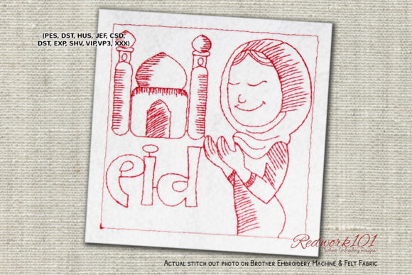 Girl Praying on Eid Embroidery Design