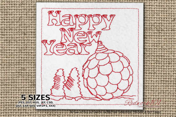 Happy New Year Baubles Redwork Embroidery Review