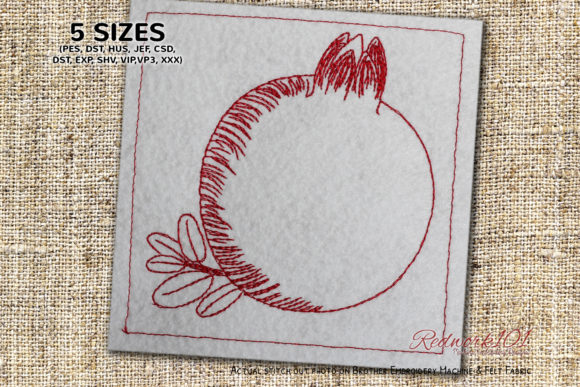 Healthy Pomegranate Fruits Redwork Embroidery